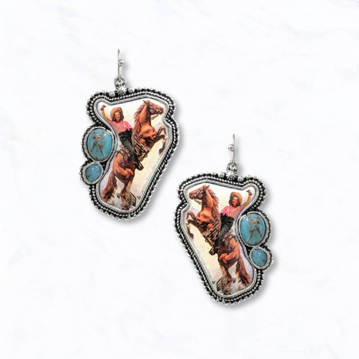 Western Cowgirl Horse Scene Earrings