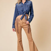 SIT3796A MED WASH WESTERN TIE FRONT BUTTON DOWN LT DENIM TOP