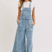 WIDE-LEG DENIM OVERALL JUMPSUIT: DENIM BLUE / Contemporary / L