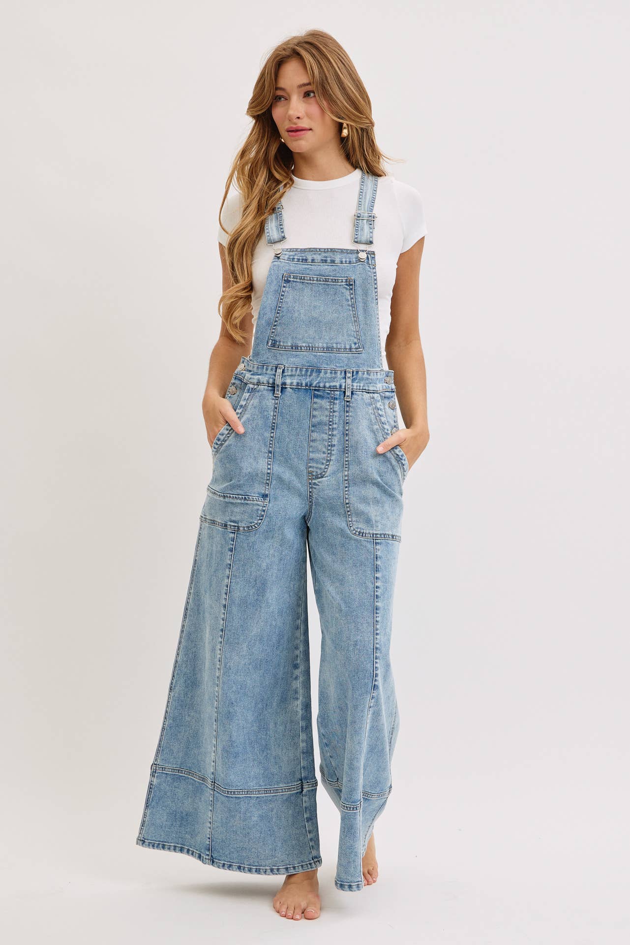 WIDE-LEG DENIM OVERALL JUMPSUIT: DENIM BLUE / Contemporary / S