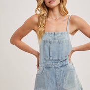BOW-TIE DENIM OVERALL SHORTS: MED.WASH / M