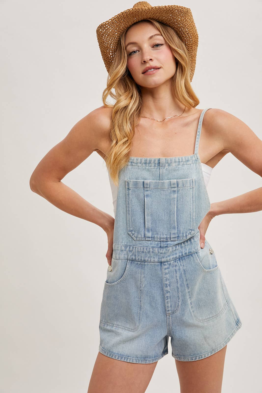 BOW-TIE DENIM OVERALL SHORTS: MED.WASH / L