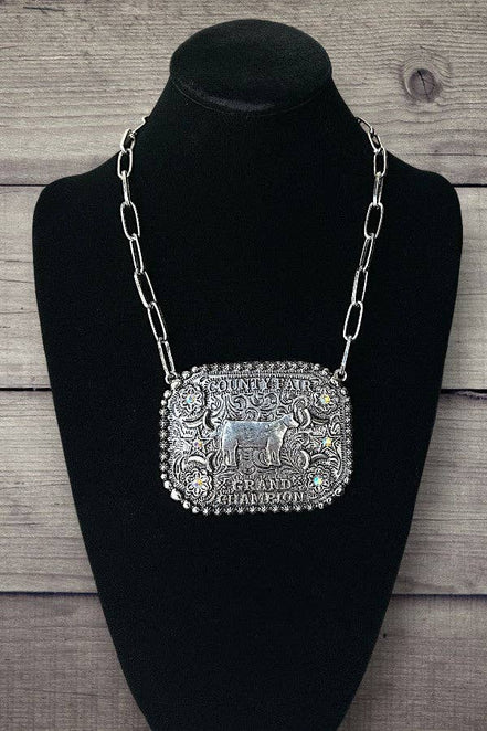 WESTERN COUNTY FAIR GRAND CHAMPION  PLATE BULKY CHAIN STATEMENT NECKLACE