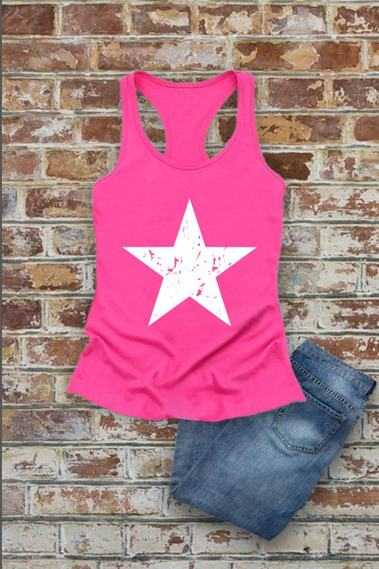 Distressed Star, Fourth of July, Women Fit Fitted Racerback Tank Top