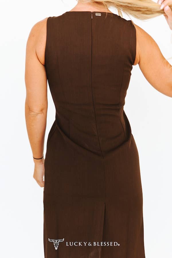 Brown Solid Tank Sleeveless Dress: S