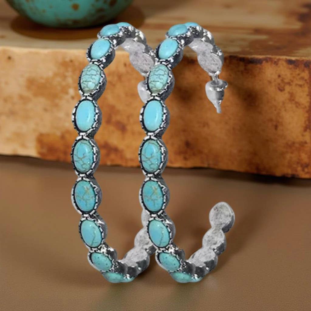 Western Faux Turquoise Hoop Earrings