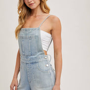 BOW-TIE DENIM OVERALL SHORTS: MED.WASH / S