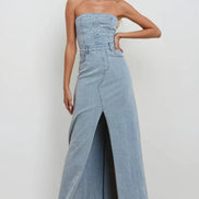STRAPLESS DENIM MAXI DRESS 3135DIA DARK DEN
