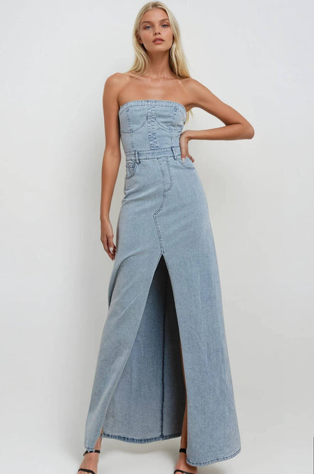 STRAPLESS DENIM MAXI DRESS 3135DIA DARK DEN