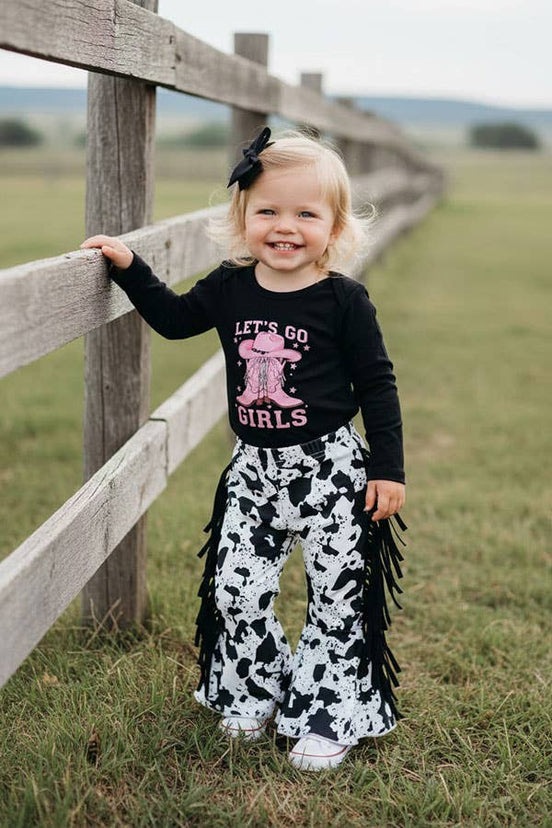 Western cowgirl romper & cow pant baby boutique set 2601096M