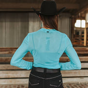 Jade Mesh Ruched Mock Neck Long Sleeve Top