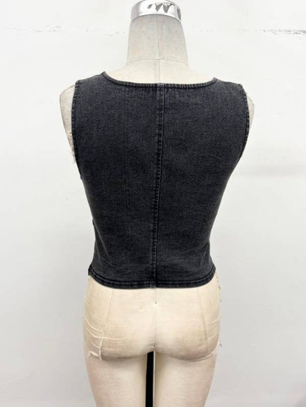 Lace-Up Corset Stretch Denim Top 2: Light Denim / M