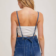 BOW-TIE DENIM OVERALL SHORTS: MED.WASH / S