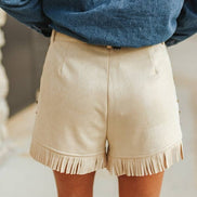 Sand Suede Fringe Hem Vintage Gold Studded Eyelet Shorts