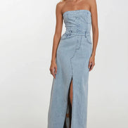 STRAPLESS DENIM MAXI DRESS 3135DIA DARK DEN