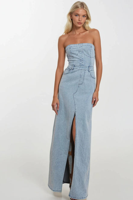 STRAPLESS DENIM MAXI DRESS 3135DIA DARK DEN