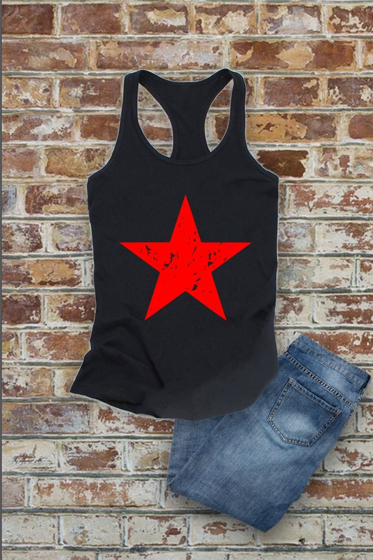 Distressed Star, Fourth of July, Women Fit Fitted Racerback Tank Top
