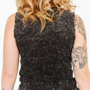 Black Mineral Wash Rodeo Printed Trim Detail Tank Top