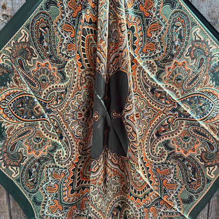 Olive Green and Orange Paisley Wild Rag - Western Scarf