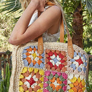 Crochet Squares Tote Bag: NATURAL MULTI / OS