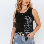 Black Mineral Wash Rodeo Printed Trim Detail Tank Top