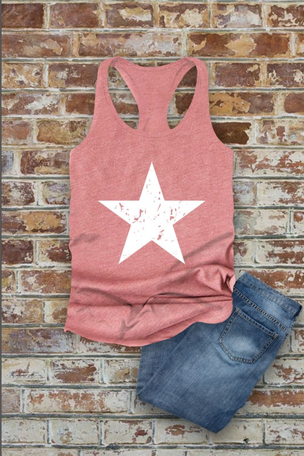 Distressed Star, Fourth of July, Women Fit Fitted Racerback Tank Top
