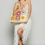 Crochet Squares Tote Bag: NATURAL MULTI / OS
