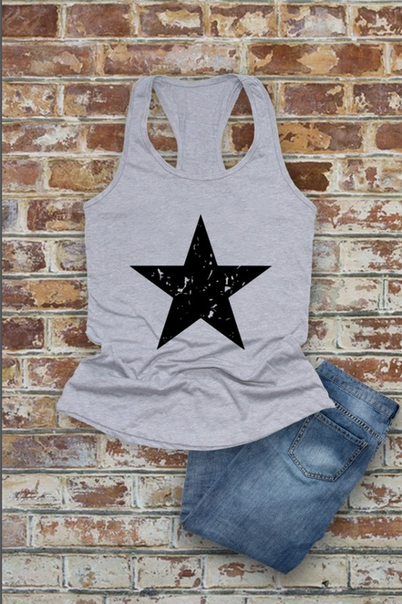 Distressed Star, Fourth of July, Women Fit Fitted Racerback Tank Top