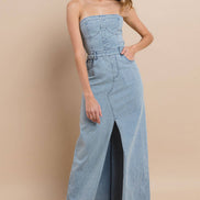 STRAPLESS DENIM MAXI DRESS 3135DIA DARK DEN