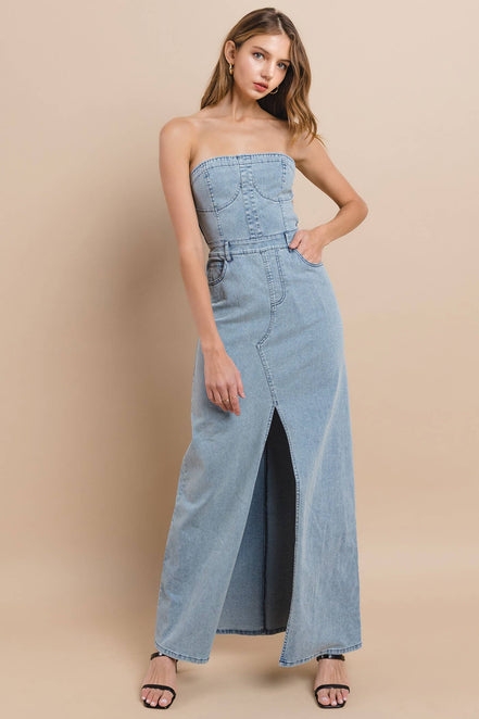 STRAPLESS DENIM MAXI DRESS 3135DIA DARK DEN