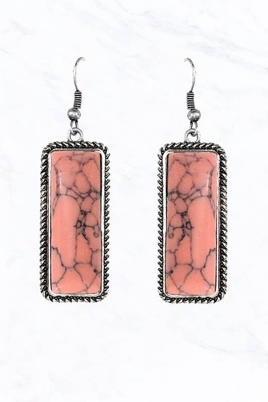 Rectangle Semi Genuine Stone Western Earrings