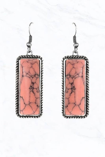 Rectangle Semi Genuine Stone Western Earrings
