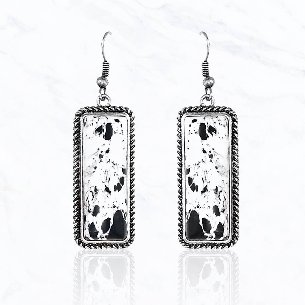 Rectangle Semi Genuine Stone Western Earrings