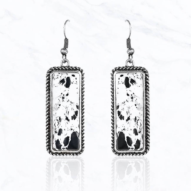 Rectangle Semi Genuine Stone Western Earrings