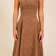 Strapless Stretch Denim Midi Dress: Medium Denim / M