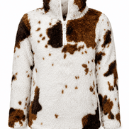 Cow Print Brown White Sherpa Pullover Kids