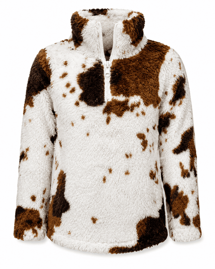 Cow Print Brown White Sherpa Pullover Kids