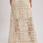 SHEER CROCHET KNIT MIDI SKIRT WITH LINING: NATURAL / M