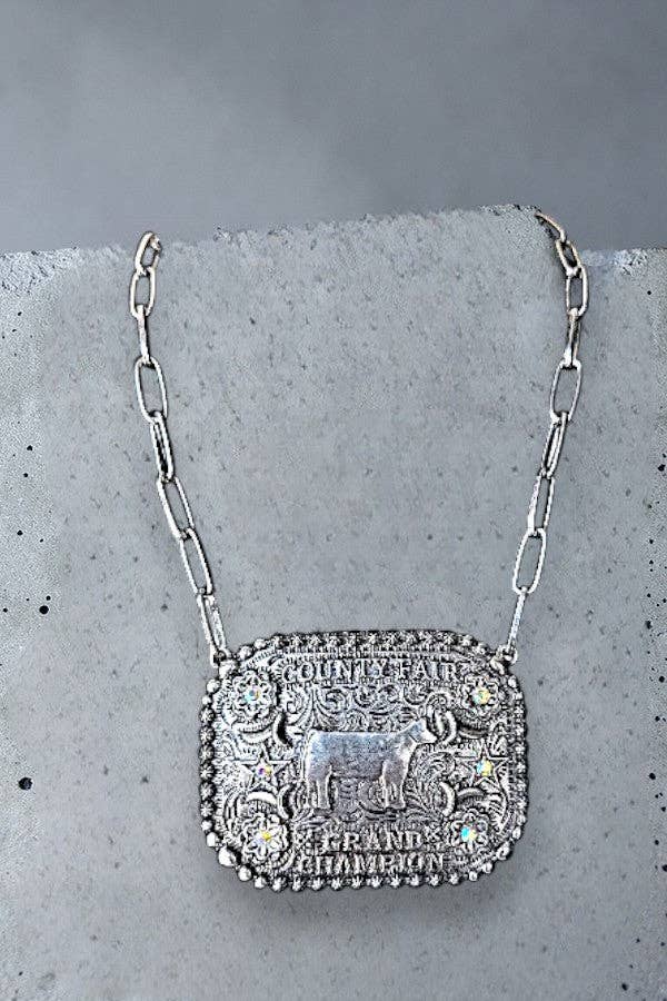 WESTERN COUNTY FAIR GRAND CHAMPION  PLATE BULKY CHAIN STATEMENT NECKLACE