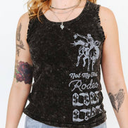 Black Mineral Wash Rodeo Printed Trim Detail Tank Top