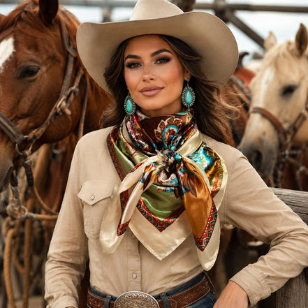 Brown and Cream Floral Wild Rag - Western Scarf
