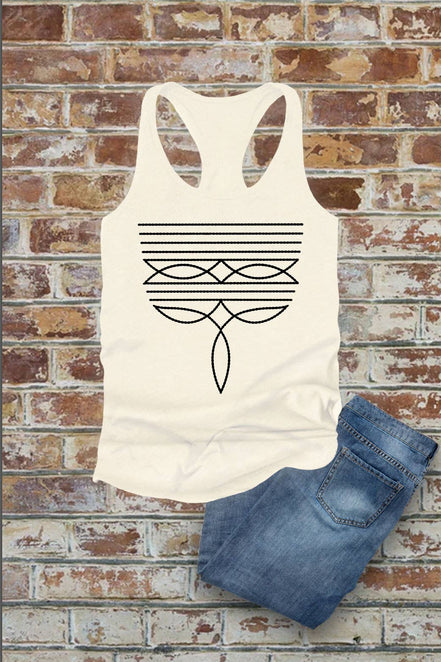Western Boot Stitch, Women Fitted Racerback Tank Top