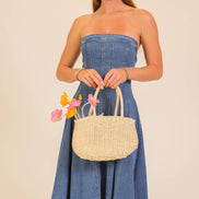 Strapless Stretch Denim Midi Dress: Medium Denim / M