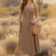Strapless Stretch Denim Midi Dress: Mocha / L