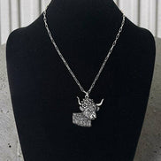 WESTERN ETCHED FLOWER COW PENDANT NECKLACE