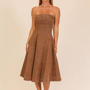 Strapless Stretch Denim Midi Dress: Medium Denim / S