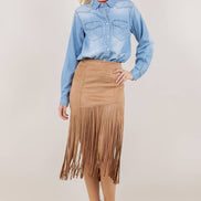 SIS1231A TAN FRINGED FAUX SUEDE SKIRT