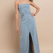 STRAPLESS DENIM MAXI DRESS 3135DIA DARK DEN