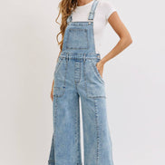 WIDE-LEG DENIM OVERALL JUMPSUIT: DENIM BLUE / Contemporary / L