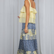Patchwork Floral Print Bohemian-Inspired Maxi Skirt VS83203: Blue / L